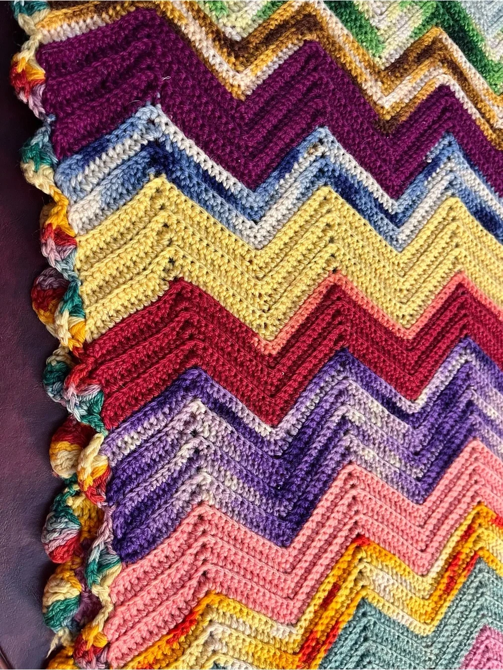 Vintage Crochet Chevron Afghan Throw Blanket Pastel Ripple 76”x38”